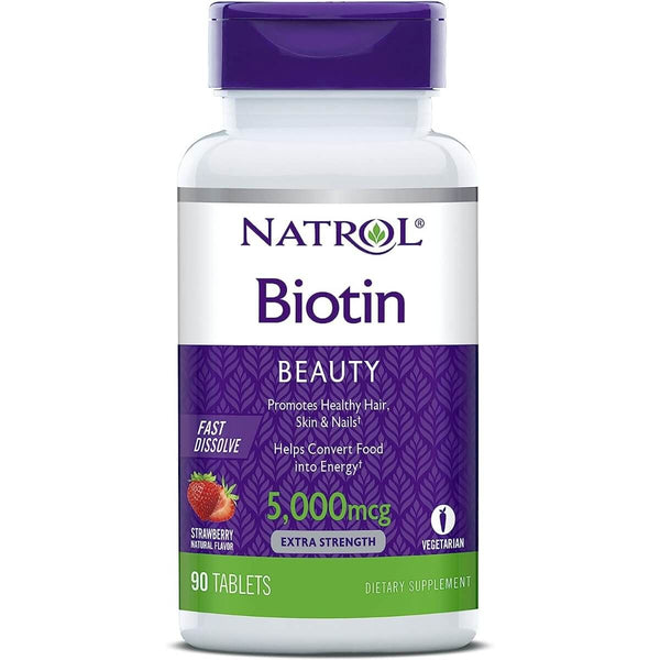 Natrol Biotin 5,000mcg 90 Strawberry Tablets | Premium Supplements at MYSUPPLEMENTSHOP