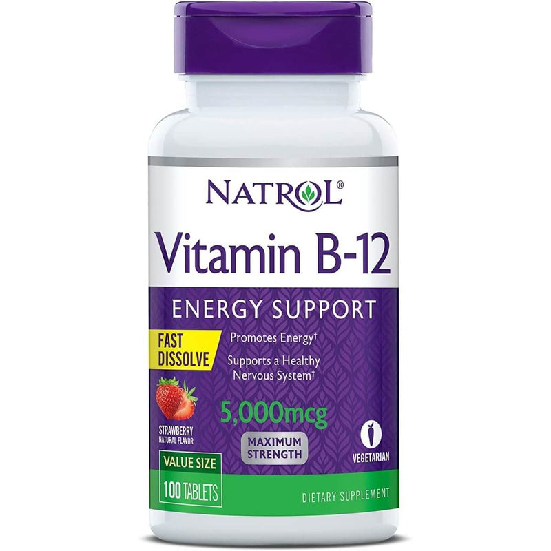 Natrol Vitamin B-12 5,000mcg 100 Strawberry Tablets - Vitamins & Minerals at MySupplementShop by Natrol