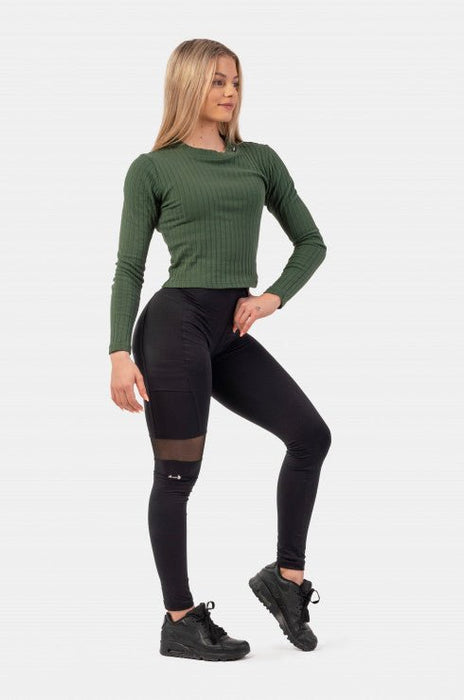 Nebbia Organic Cotton Ribbed Long Sleeve Top 415 Dark Green