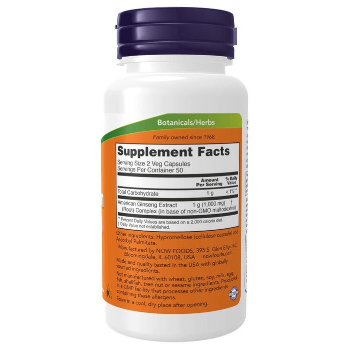 NOW Foods American Ginseng Extract 500 mg 100 Veg Capsules - Health and Wellbeing at MySupplementShop by NOW Foods