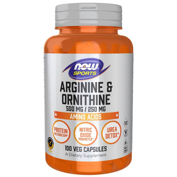 NOW Foods Arginine & Ornithine 500/250 mg 100 Veg Capsules - Amino Acids and BCAAs at MySupplementShop by NOW Foods