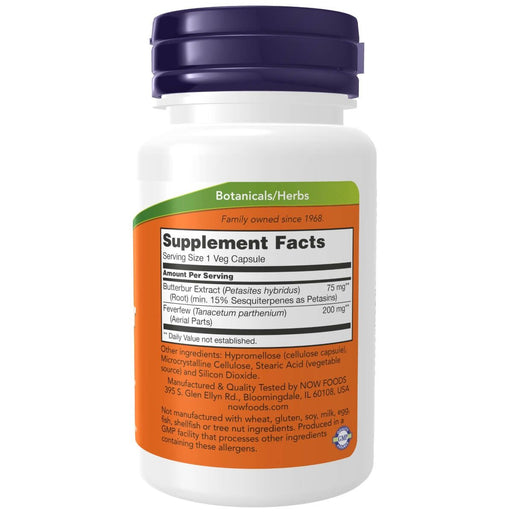 NOW Foods Butterbur with Feverfew 60 Veg Capsules | Premium Supplements at MYSUPPLEMENTSHOP