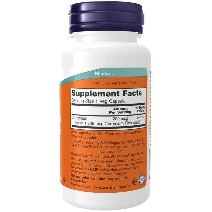 NOW Foods Chromium Picolinate 200 mcg 100 Veg Capsules - Slimming and Weight Management at MySupplementShop by NOW Foods