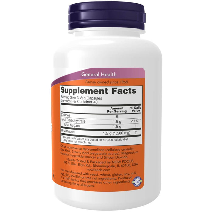 NOW Foods D-Mannose 500 mg 120 Veg Capsules | Premium Supplements at MYSUPPLEMENTSHOP