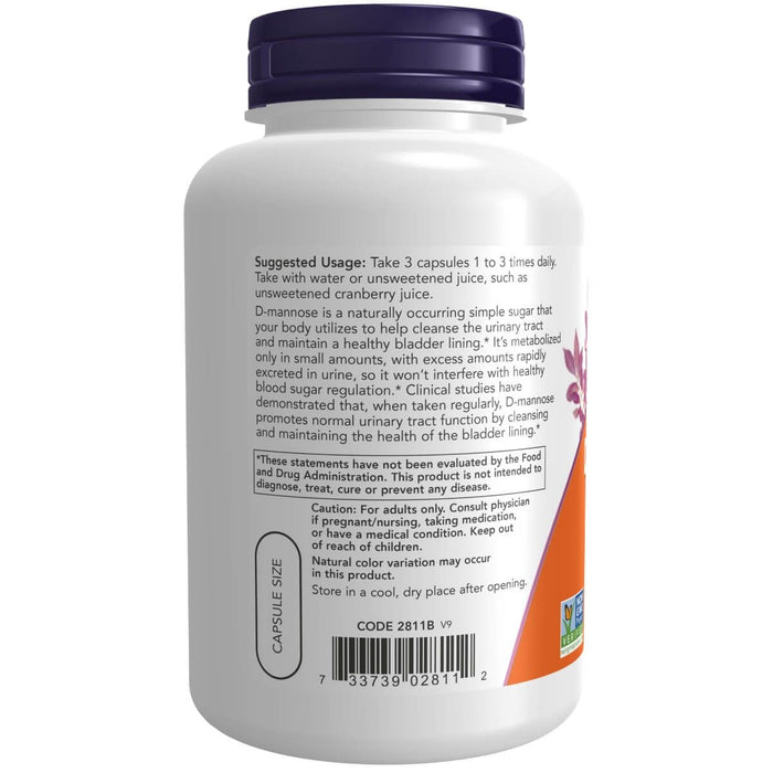 NOW Foods D-Mannose 500 mg 120 Veg Capsules | Premium Supplements at MYSUPPLEMENTSHOP