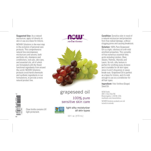 NOW Foods Grapeseed Oil 16oz (473ml) | Premium Supplements at MYSUPPLEMENTSHOP