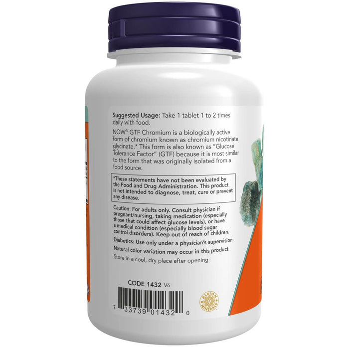 NOW Foods GTF Chromium 200 mcg 250 Tablets | Premium Supplements at MYSUPPLEMENTSHOP