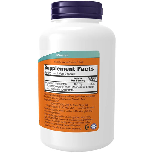 NOW Foods Magnesium 400 mg 180 Veg Capsules | Premium Supplements at MYSUPPLEMENTSHOP