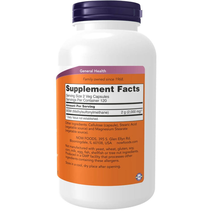 NOW Foods MSM (Methylsulfonylmethane) 1,000 mg 240 Veg Capsules - Joint Support at MySupplementShop by NOW Foods