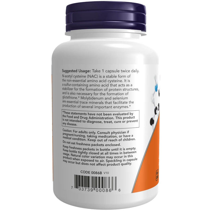 NOW Foods NAC-Acetyl Cysteine 600mg 250 Veggie Capsules | Premium Supplements at MYSUPPLEMENTSHOP