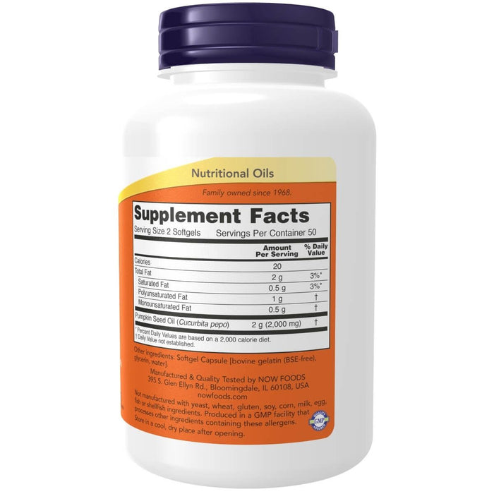 NOW Foods Pumpkin Seed Oil 1000 mg 100 Softgels | Premium Supplements at MYSUPPLEMENTSHOP