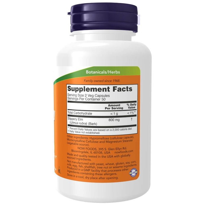 NOW Foods Slippery Elm 400 mg 100 Veg Capsules | Premium Supplements at MYSUPPLEMENTSHOP