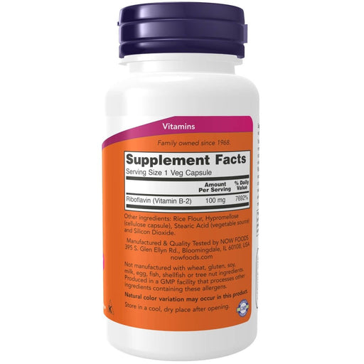 NOW Foods Vitamin B-2 (Riboflavin) 100 mg 100 Veg Capsules | Premium Supplements at MYSUPPLEMENTSHOP