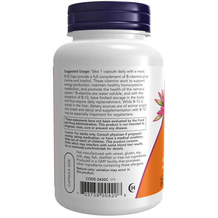 NOW Foods Vitamin B-50 mg 100 Veg Capsules | Premium Supplements at MYSUPPLEMENTSHOP