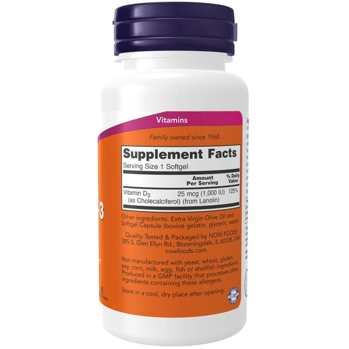 NOW Foods Vitamin D-3 1,000 IU 180 Softgels | Premium Supplements at MYSUPPLEMENTSHOP