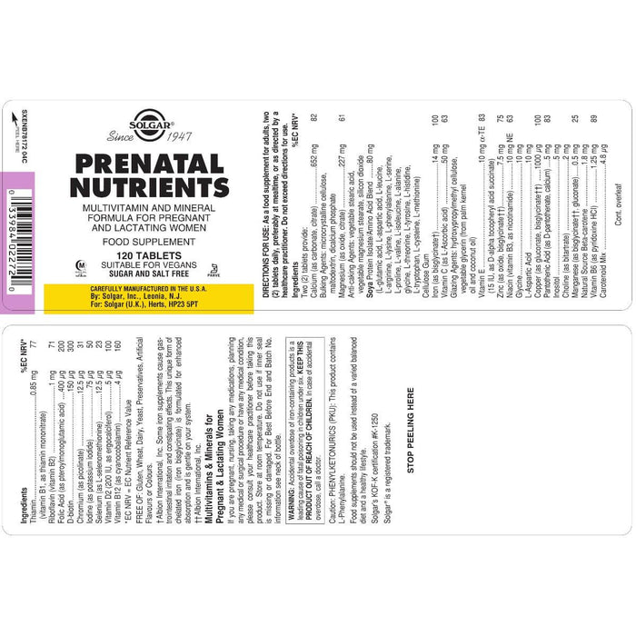 Solgar Prenatal Nutrients Tablets Pack of 120 at MySupplementShop.co.uk