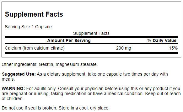 Swanson Calcium Citrate 200 mg 60 Capsules at MySupplementShop.co.uk