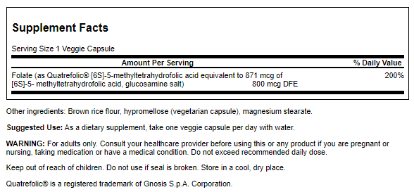 Swanson Folate 5-Methyltetrahydrofolic Acid 800 mcg (1,360 mcg DFE) 30 Veg Caps at MySupplementShop.co.uk