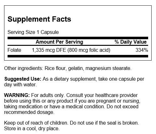 Swanson Folic Acid 800 mcg 250 Capsules at MySupplementShop.co.uk