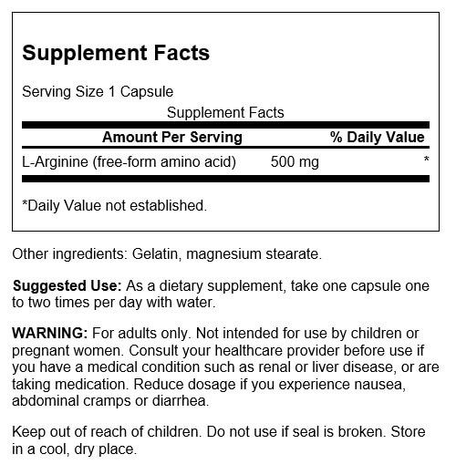 Swanson L-Arginine 500 mg 200 Capsules at MySupplementShop.co.uk