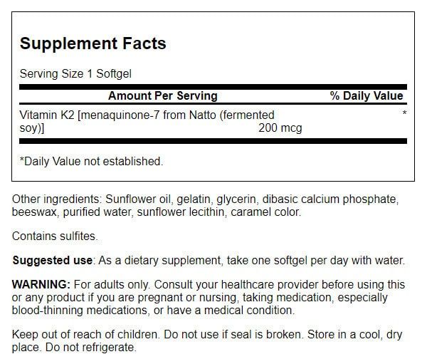 Swanson Maximum Strength, Real Food Vitamin K2, 200mcg 30 Softgels at MySupplementShop.co.uk