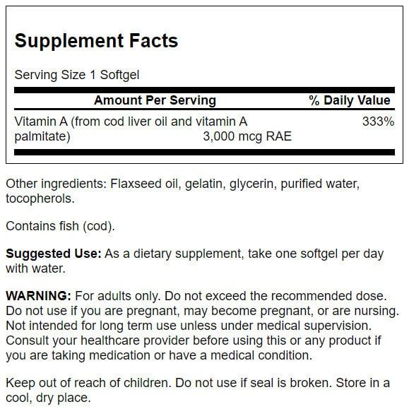 Swanson Vitamin A 10,000iu (3,000mcg) 250 Softgels | Premium Supplements at MYSUPPLEMENTSHOP