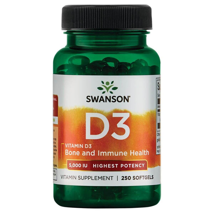 Swanson Vitamin D3 Highest Potency 5,000 IU (125 mcg) 250 Softgels - Vitamins & Minerals at MySupplementShop by Swanson