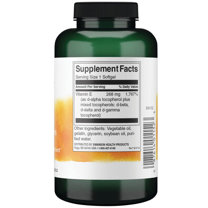 Swanson Vitamin E Mixed Tocopherols 400iu 250 Softgels - Skin Care at MySupplementShop by Swanson