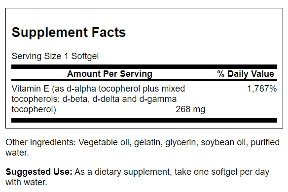 Swanson Vitamin E Mixed Tocopherols 400iu 250 Softgels | Premium Supplements at MYSUPPLEMENTSHOP