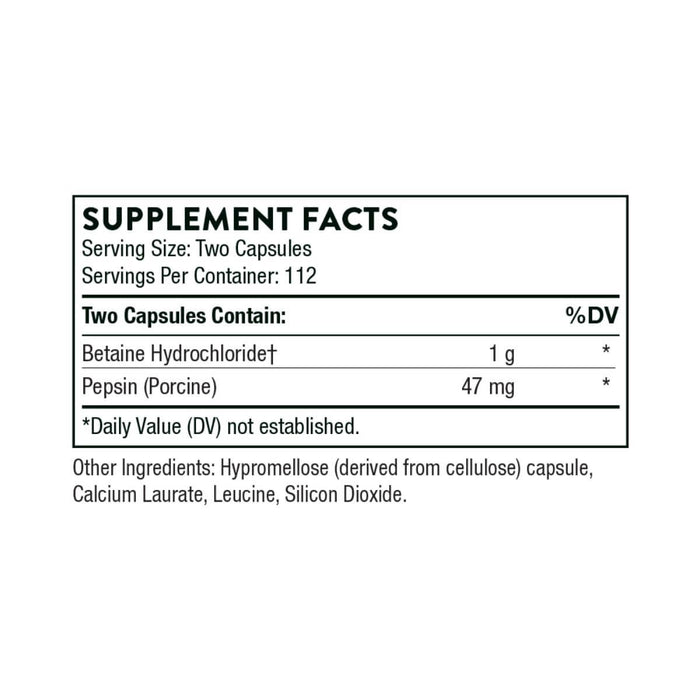 Thorne Research Betaine HCL & Pepsin 225 Capsules - Digestive Health at MySupplementShop by Thorne