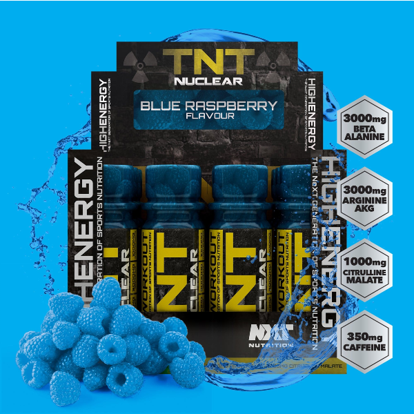 NXT Nutrition TNT Nuclear Shots 12 x 60ml - Blue Raspberry - Pre-Workout Shot at MySupplementShop by Nxt Nutrition