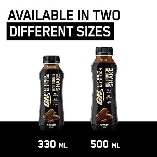 Optimum Nutrition ON High Protein Shake Bottles Ready To Drink Post Workout Snack Low Fat and No Added Sugar Muscle Growth and Support Chocolate 10 Shakes 10x330ml | High-Quality Diet Shakes | MySupplementShop.co.uk