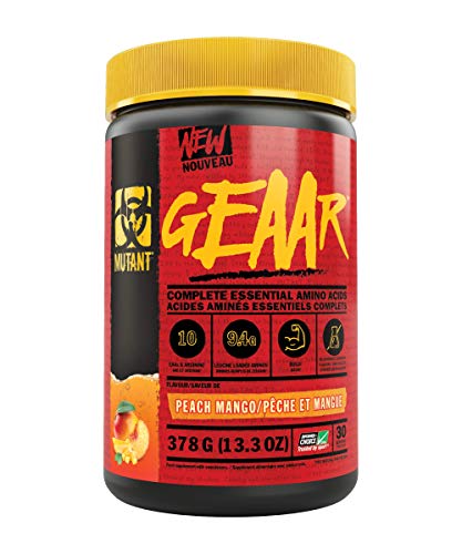 MUTANT GEAAR | 9.4g of EAA Powder + Arginine 7g BCAAs 4g Leucine Electrolytes Coconut Water No Artificial Colours or Flavours | 30 Servings | Mango| 378g | High-Quality BCAAs | MySupplementShop.co.uk