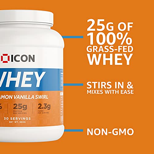 Whey Protein Powder Grass Fed Pure Low Carb Protein Shake - Hormone Free Non-GMO | 30 Servings (960g) - Cinnamon Vanilla Swirl | High-Quality Sports Supplements | MySupplementShop.co.uk