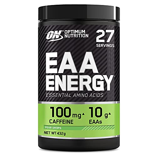 Optimum Nutrition ON EAA Energy Full Essential Amino Acids Blend with Caffeine Sugar Free EAA Powder for Energy and Focus Pear Drops 27 Servings 432 g | High-Quality Acetyl-L-Carnitine | MySupplementShop.co.uk