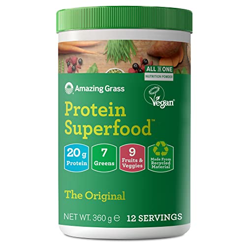 Amazing Grass Protein Superfood Organic Vegan Protein Powder with Fruit and Vegetables Original Flavour 12 servings 360 g | High-Quality Vegan Proteins | MySupplementShop.co.uk