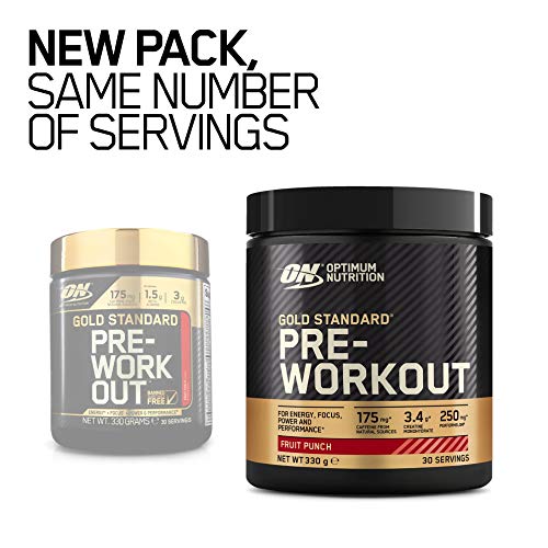 Optimum Nutrition Gold Standard Pre Workout Powder Energy Drink with Creatine Monohydrate Beta Alanine Caffeine and Vitamin B Complex Fruit Punch 30 Servings 330g Packaging May Vary | High-Quality Acetyl-L-Carnitine | MySupplementShop.co.uk