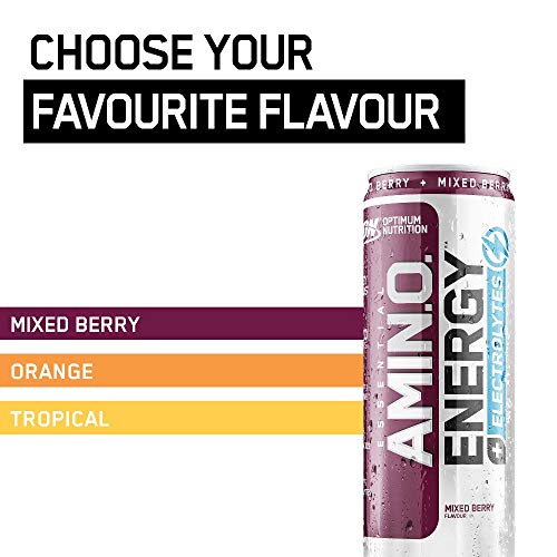 Optimum Nutrition ON Essential Amino Energy + Electrolytes Sugar Free Energy Drink with Electrolytes and Caffeine Mixed Berry 24 Pack 250 ml - Sports Nutrition at MySupplementShop by Optimum Nutrition