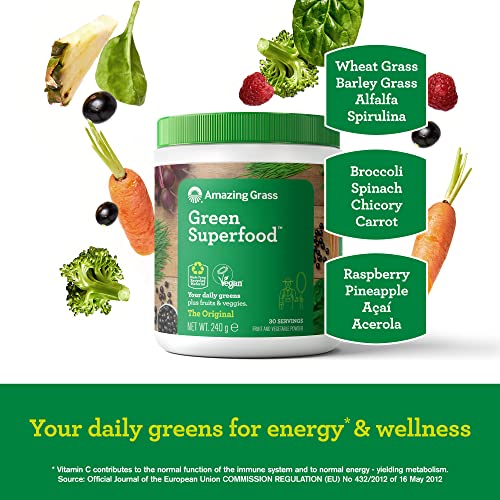 Amazing Grass Green Superfood Organic Vegan Superfood Powder with Fruit and Vegetables Original Flavour 30 servings 240 g | High-Quality Sports Supplements | MySupplementShop.co.uk