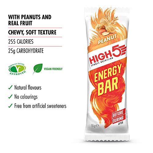 HIGH5 Energy Bar Real Fruits Soft Bar No Artificial Sweeteners (Peanut 25 x 55g) | High-Quality Endurance & Energy | MySupplementShop.co.uk