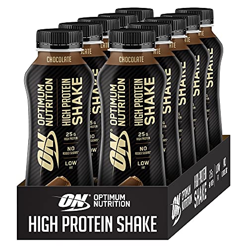 Optimum Nutrition ON High Protein Shake Bottles Ready To Drink Post Workout Snack Low Fat and No Added Sugar Muscle Growth and Support Chocolate 10 Shakes 10x330ml | High-Quality Diet Shakes | MySupplementShop.co.uk