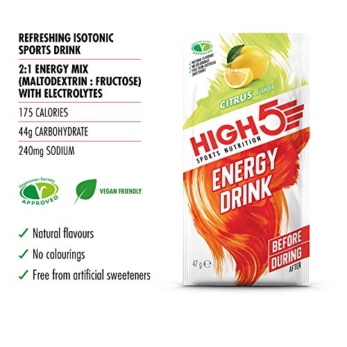 HIGH5 Energy Hydration Drink Refreshing Mix of Carbohydrates and Electrolytes (Citrus 12 x 47g) | High-Quality Energy Drinks | MySupplementShop.co.uk