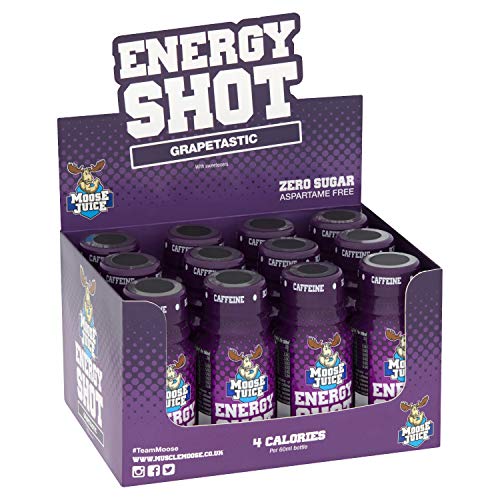 Muscle Moose - Moose Juice Energy Shots | Caffeine Drink BCAA & B Vitamins Zero Sugar Aspartame-free Grapetastic 60ml (12 Shots) | High-Quality Energy Drinks | MySupplementShop.co.uk