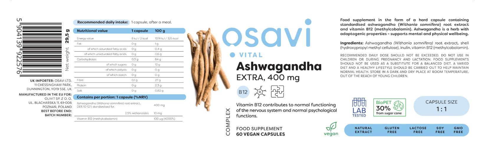 Osavi Ashwagandha Extra, 400mg - 60 vegan caps | High-Quality Combination Multivitamins & Minerals | MySupplementShop.co.uk