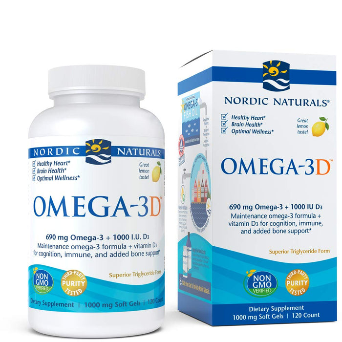 Nordic Naturals Omega-3D, 690mg Lemon - 120 softgels | High-Quality Combination Multivitamins & Minerals | MySupplementShop.co.uk