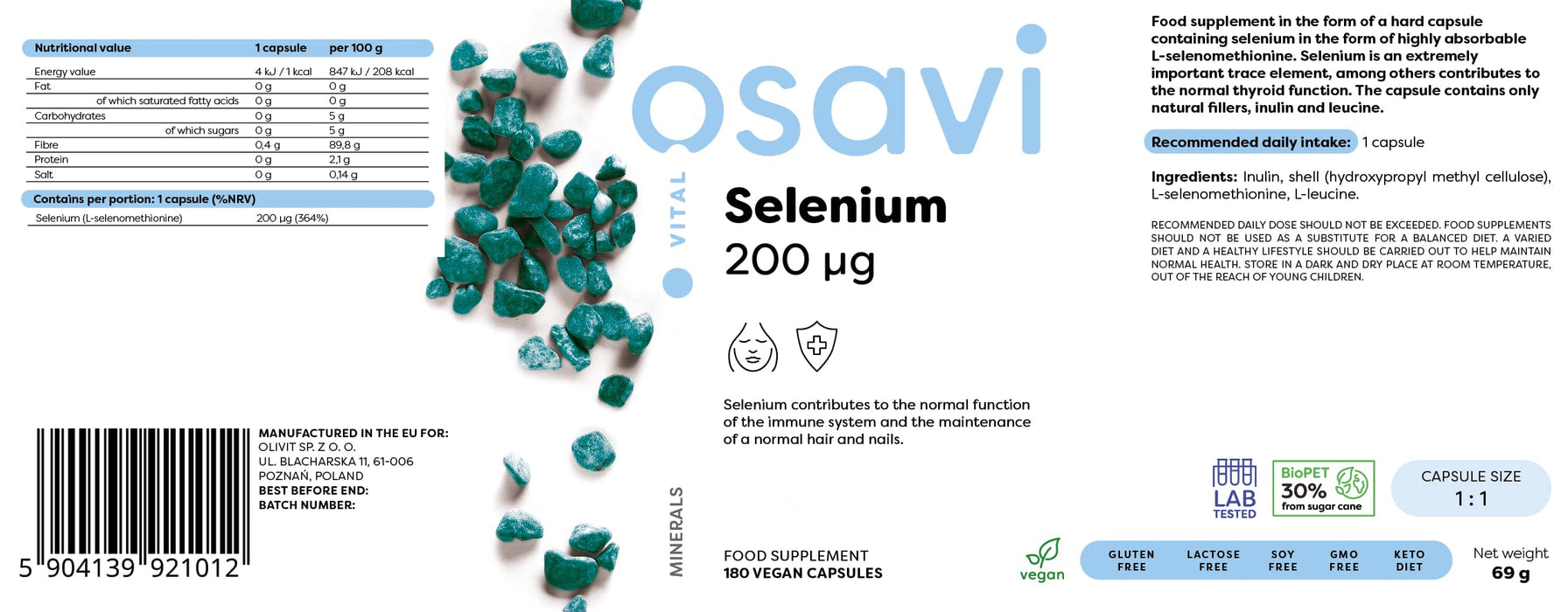 Osavi Selenium, 200mcg - 180 vegan caps | High-Quality Selenium | MySupplementShop.co.uk