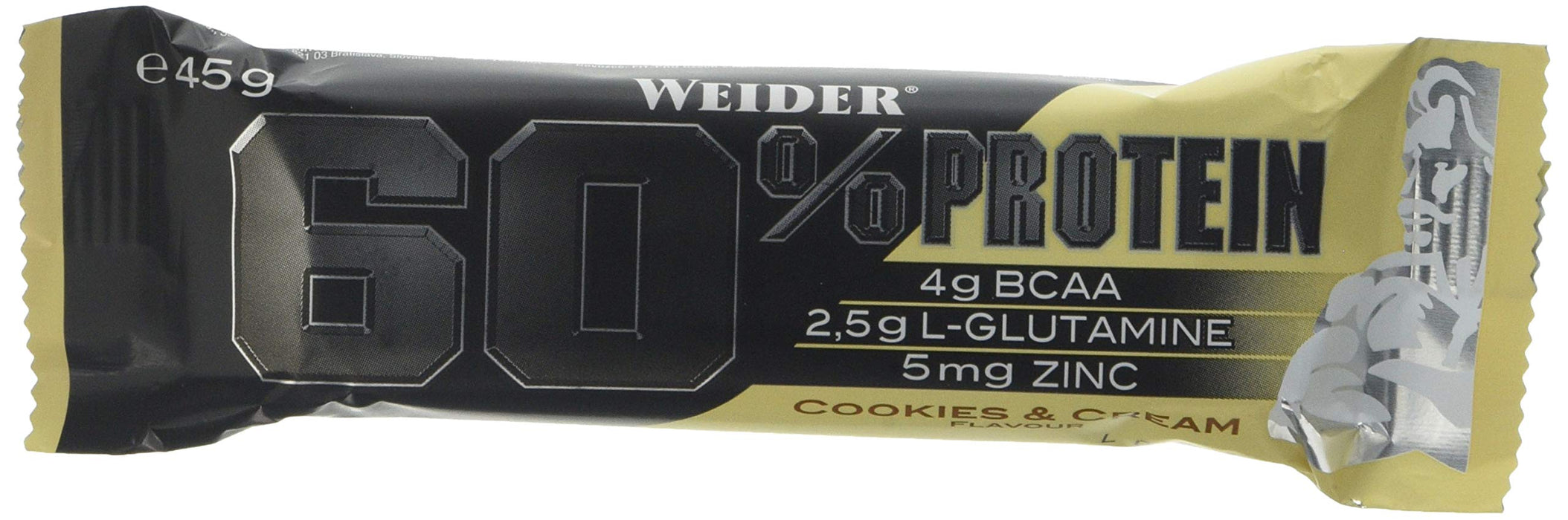 Weider 60% Protein Bar, Cookies & Cream - 24 bars | High-Quality Protein Bars | MySupplementShop.co.uk