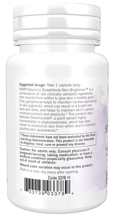 NOW Foods Glutathione Skin Brightener with Ceramosides - 30 vcaps - Health and Wellbeing at MySupplementShop by NOW Foods