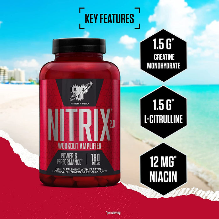 BSN Nitrix 2.0 180 Tablets 60 Servings | High-Quality Nitric Oxide Boosters | MySupplementShop.co.uk