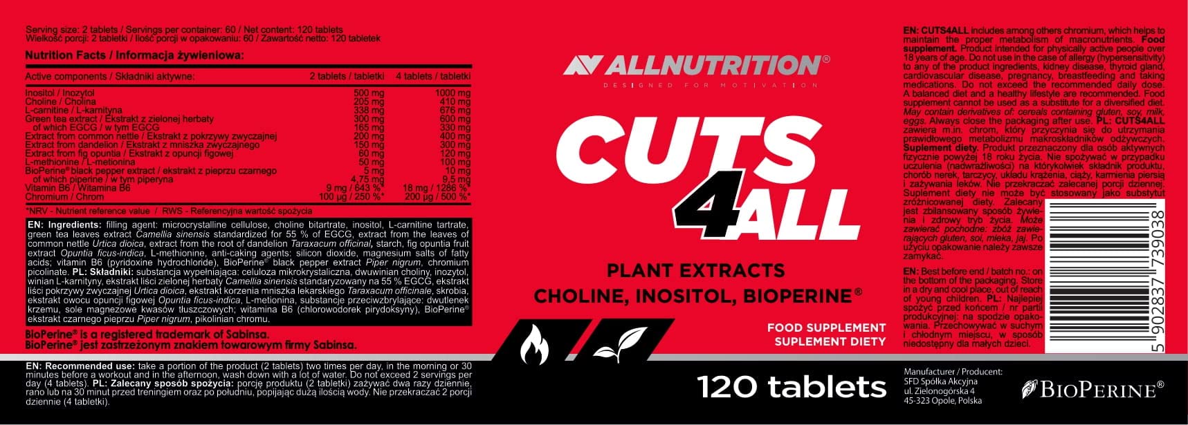 Allnutrition Cuts4All - 120 tablets | High-Quality Slimming and Weight Management | MySupplementShop.co.uk